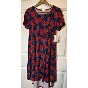 LuLaRoe Carly Dress XS Red Blue Roses Hi-Low Hem Everyday Casual Comfort NWT